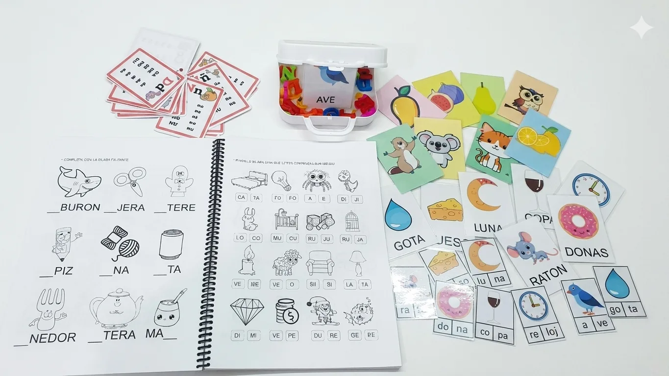 Kit Alfabetización: Sílabas + Valija + Cuadernillo + Llavero